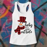 Baby It's Cold Outside Snowman Buffalo Plaid Pajama Xmas Gift Women's Tank Top thumb 3