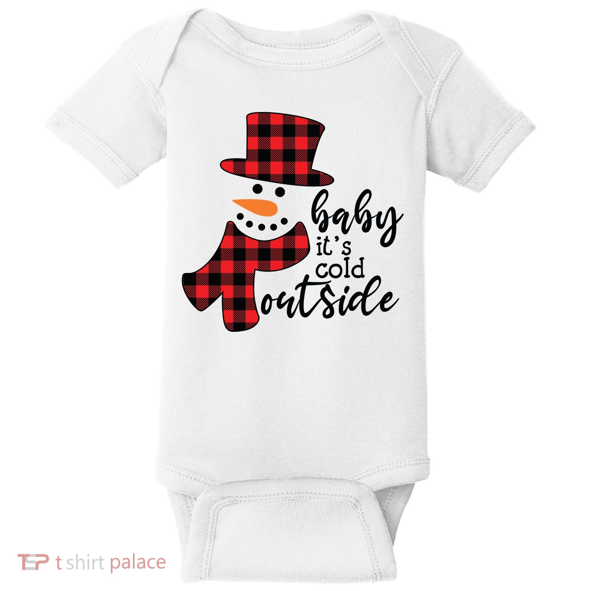 Baby It's Cold Outside Snowman Buffalo Plaid Pajama Xmas Gift Baby Bodysuit