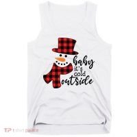 Baby It's Cold Outside Snowman Buffalo Plaid Pajama Xmas Gift Tank Top thumb 0