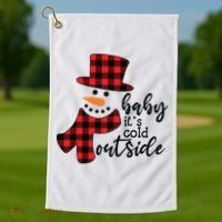 Baby It's Cold Outside Snowman Buffalo Plaid Pajama Xmas Gift Golf Towel thumb 1