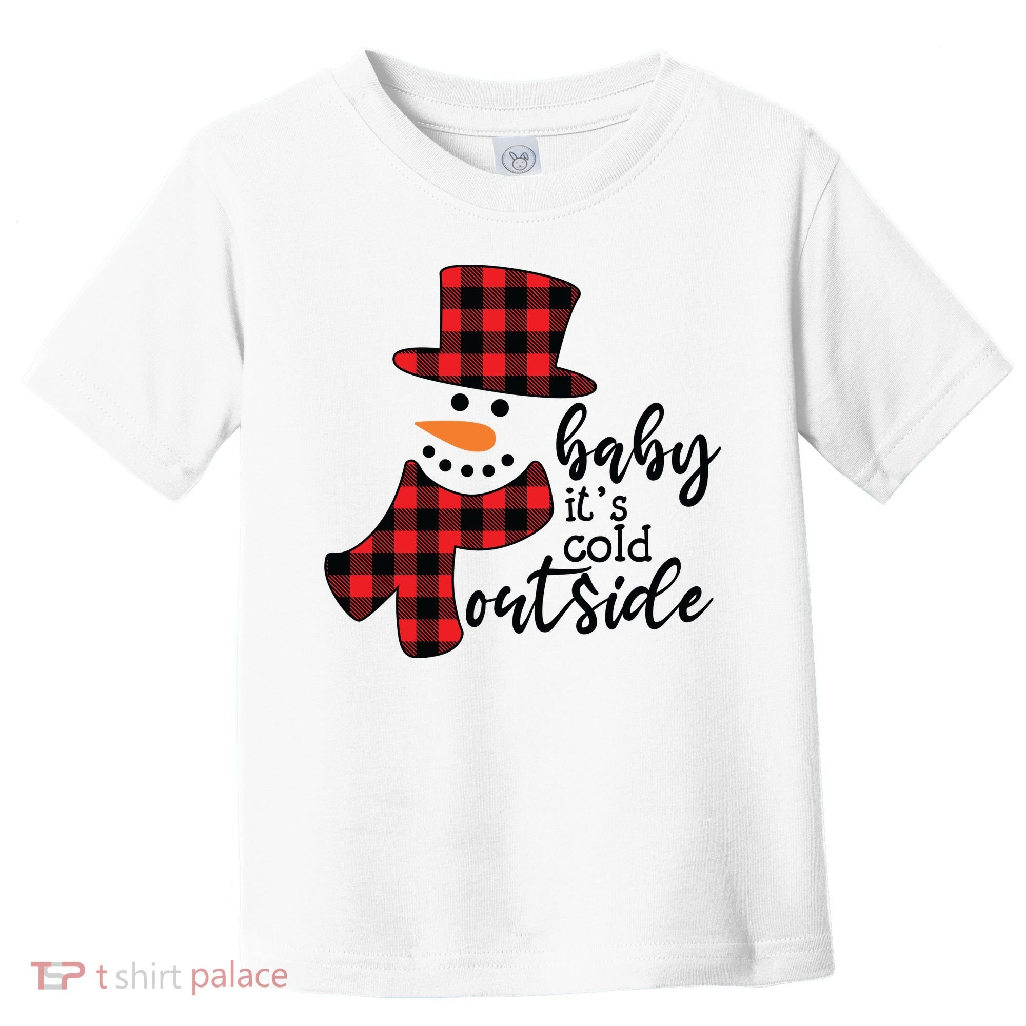 Baby It's Cold Outside Snowman Buffalo Plaid Pajama Xmas Gift Toddler T-Shirt