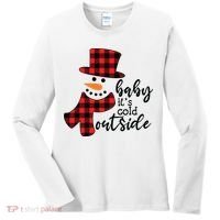 Baby It's Cold Outside Snowman Buffalo Plaid Pajama Xmas Gift Women's Long Sleeve Shirt thumb 0