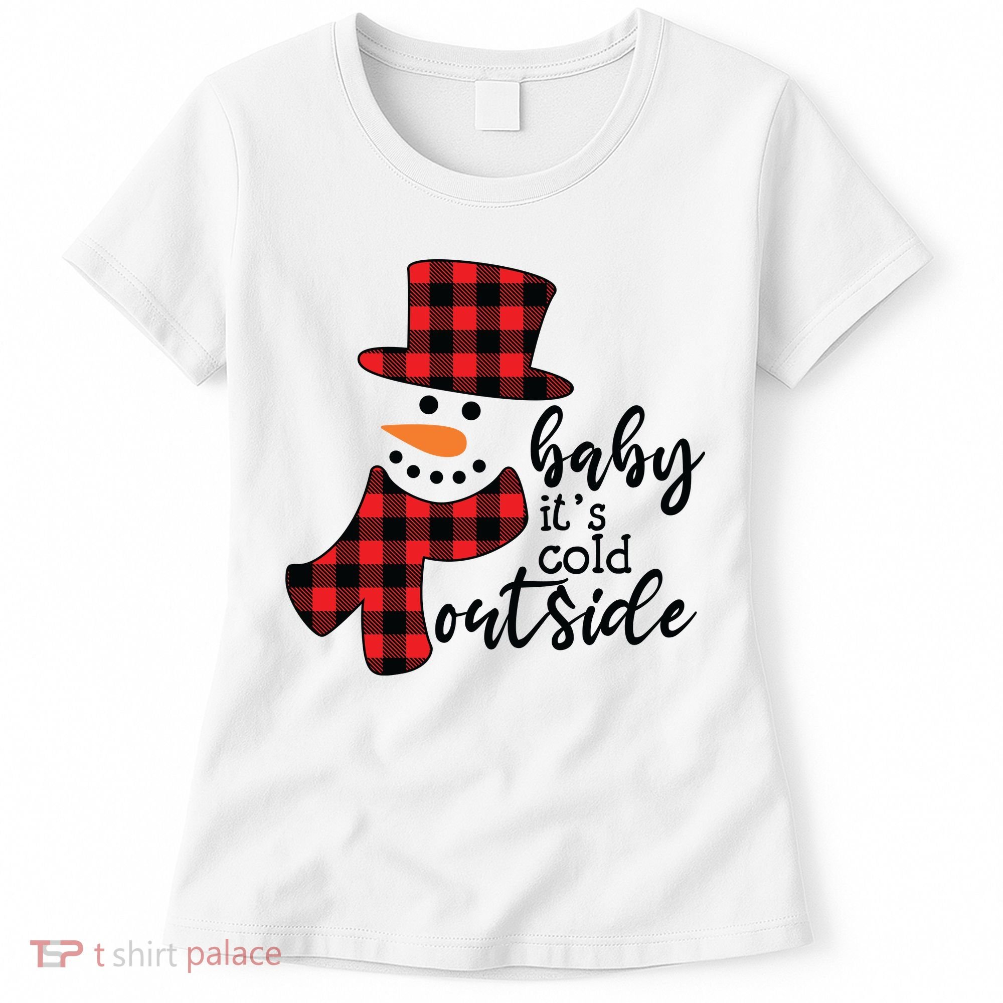 Baby It's Cold Outside Snowman Buffalo Plaid Pajama Xmas Gift Women's T-Shirt