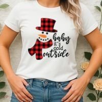 Baby It's Cold Outside Snowman Buffalo Plaid Pajama Xmas Gift Women's T-Shirt thumb 2