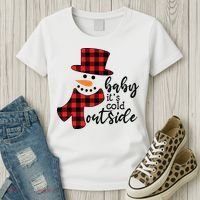 Baby It's Cold Outside Snowman Buffalo Plaid Pajama Xmas Gift Women's T-Shirt thumb 3