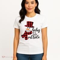 Baby It's Cold Outside Snowman Buffalo Plaid Pajama Xmas Gift Women's T-Shirt thumb 4