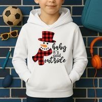 Baby It's Cold Outside Snowman Buffalo Plaid Pajama Xmas Gift Kids Hoodie thumb 2