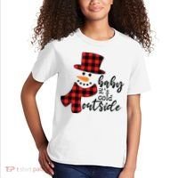 Baby It's Cold Outside Snowman Buffalo Plaid Pajama Xmas Gift Kids T-Shirt thumb 2
