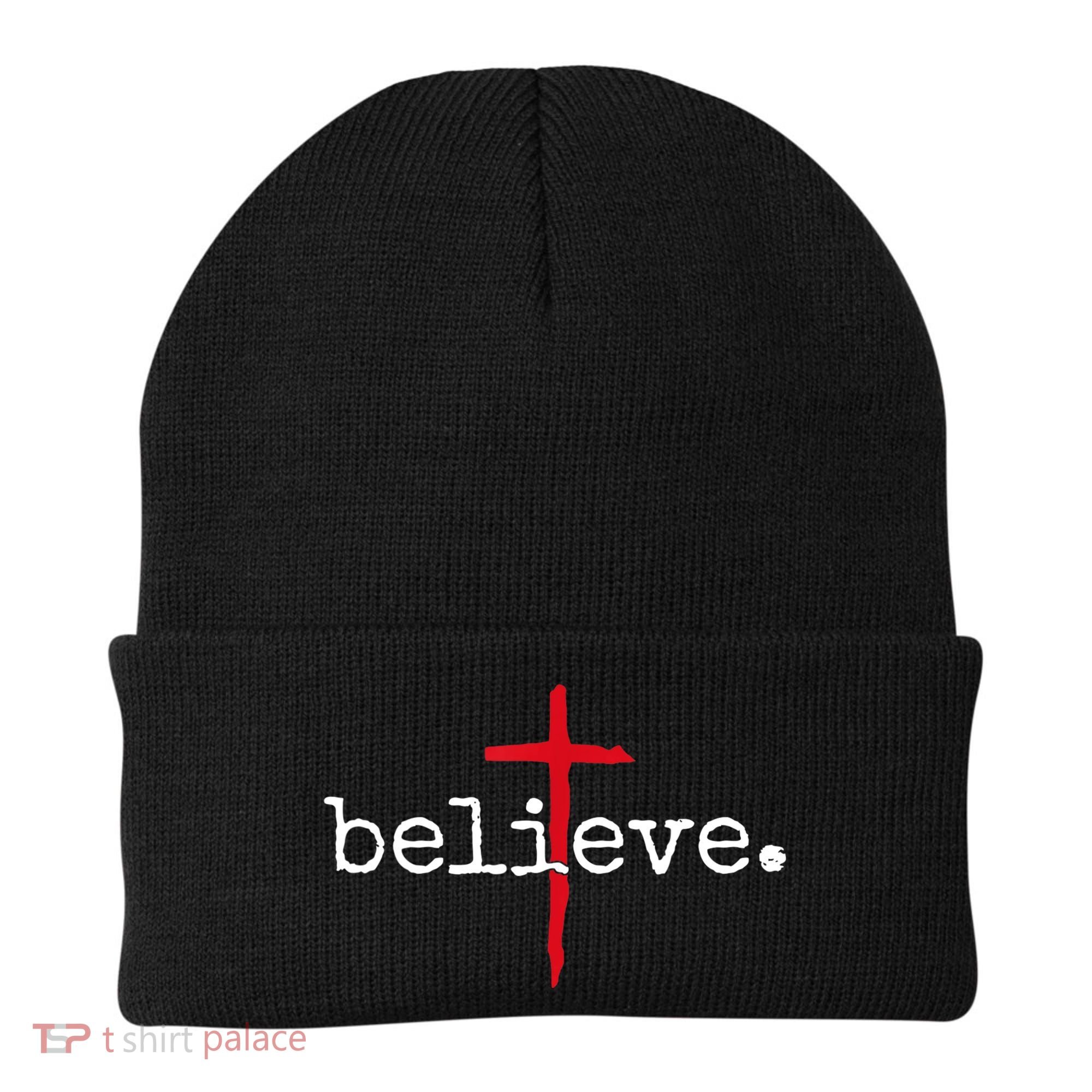 Believe In Cross Christian Saying Beanie