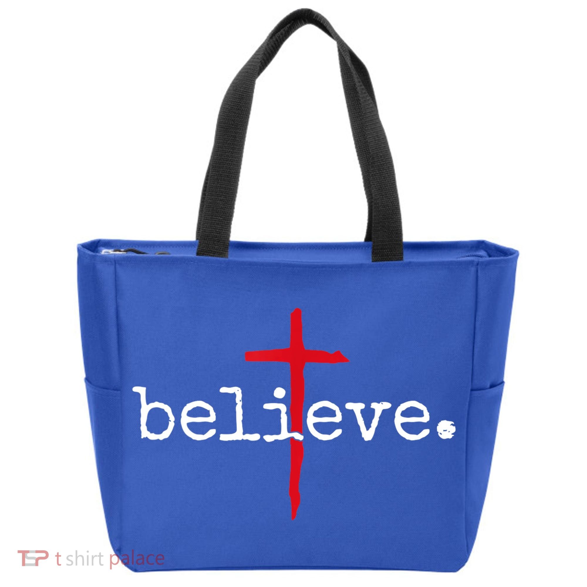 Believe In Cross Christian Saying Tote Bag