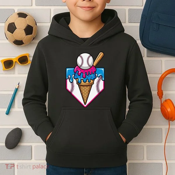 Baseball Ice Cream Dripping Drip Kids Hoodie