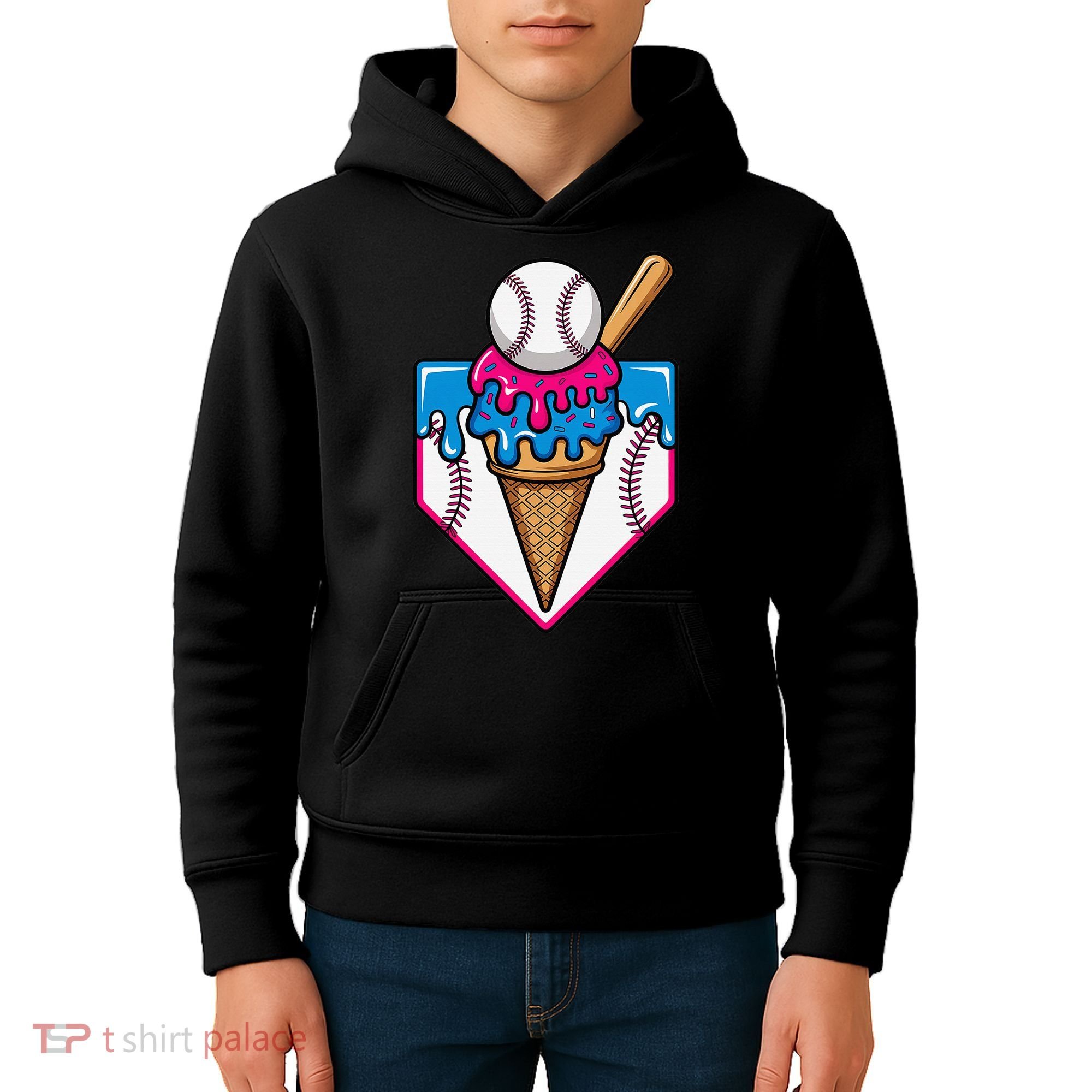 Baseball Ice Cream Dripping Drip Kids Hoodie