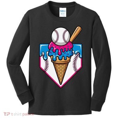 Baseball Ice Cream Dripping Drip Kids Long Sleeve Shirt