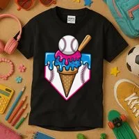 Baseball Ice Cream Dripping Drip Kids T-Shirt thumb 3