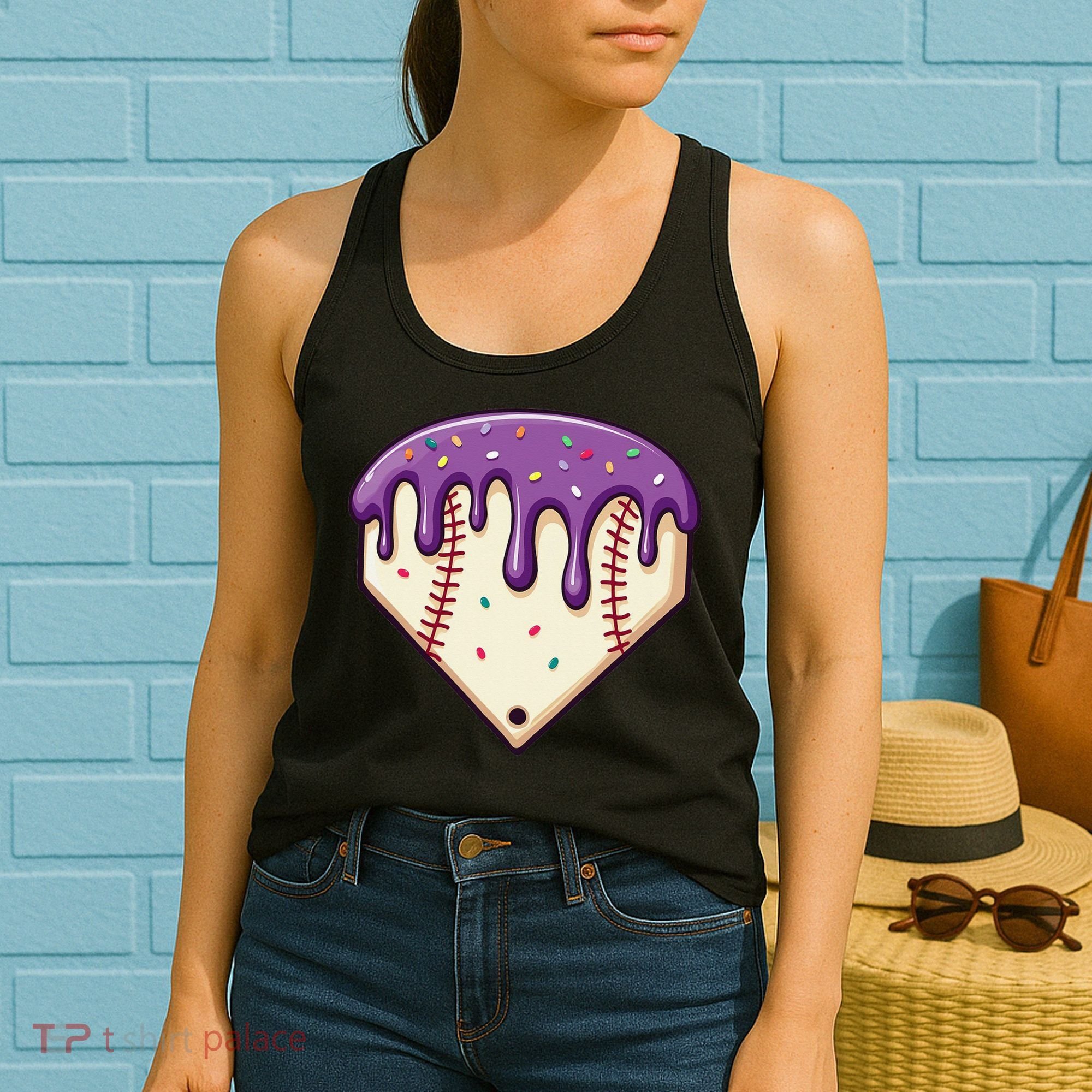 Baseball Ice Cream Dripping Baseball Home Plate Drip Women's Tank Top