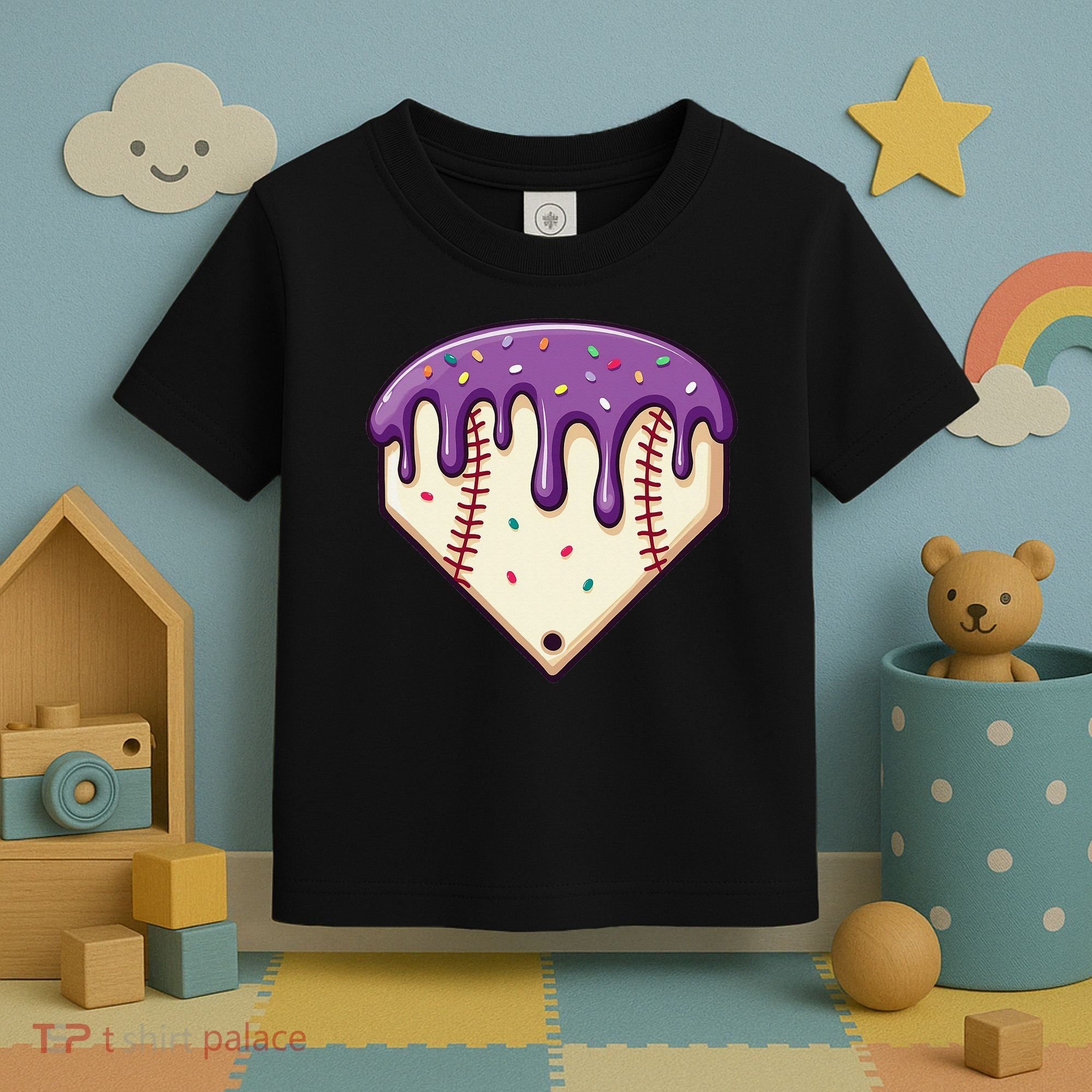Baseball Ice Cream Dripping Baseball Home Plate Drip Toddler T-Shirt
