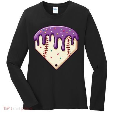 Baseball Ice Cream Dripping Baseball Home Plate Drip Women's Long Sleeve Shirt