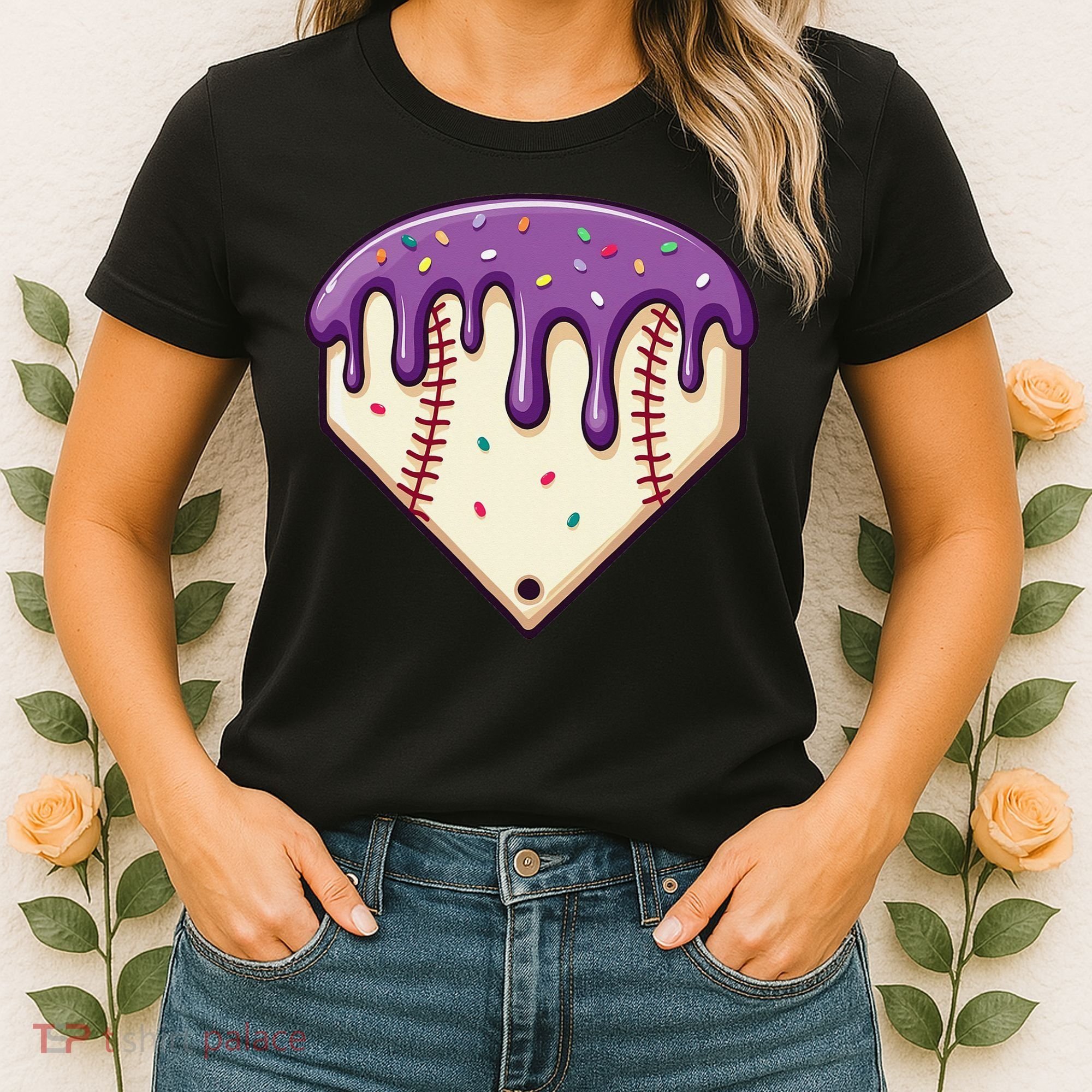 Baseball Ice Cream Dripping Baseball Home Plate Drip Women's T-Shirt
