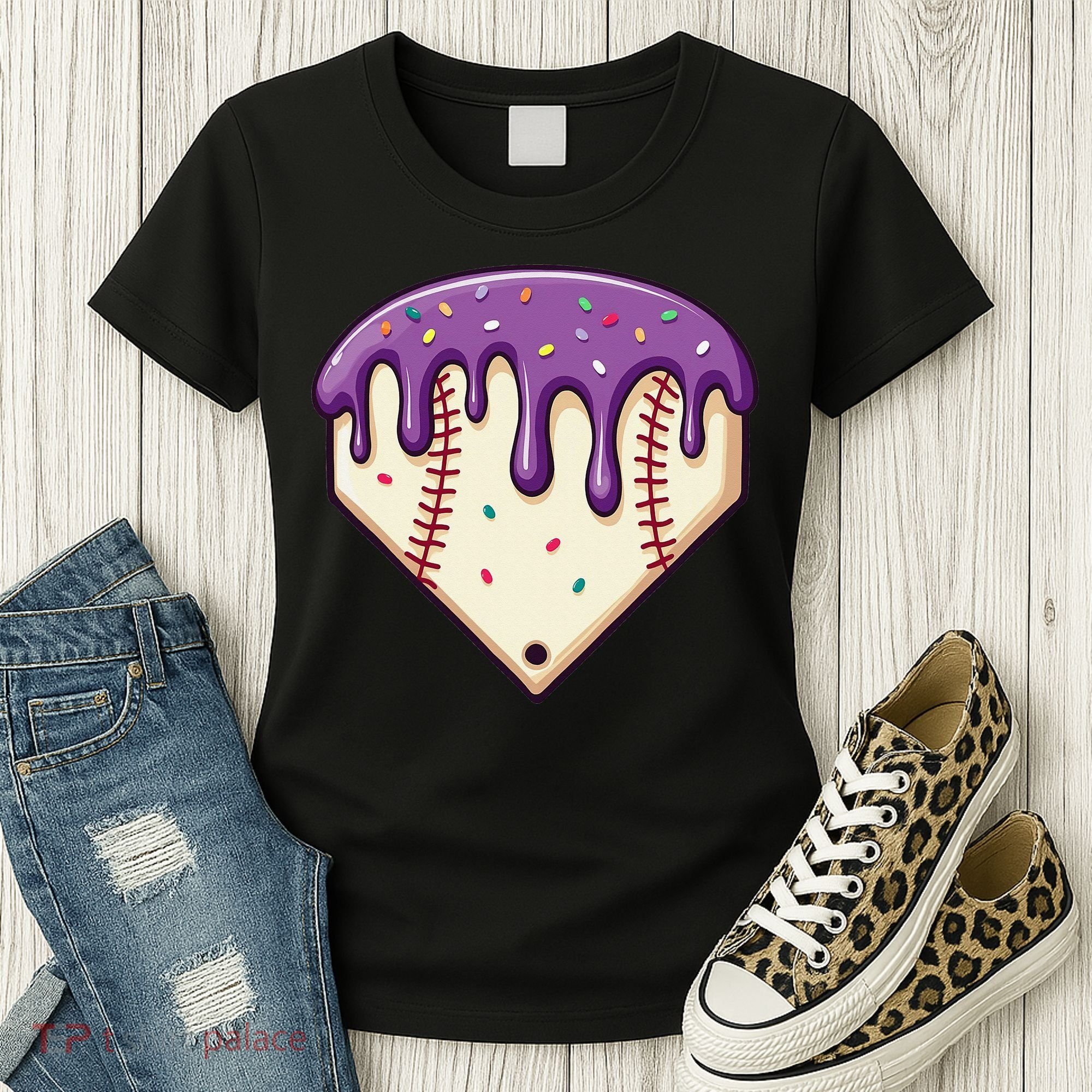Baseball Ice Cream Dripping Baseball Home Plate Drip Women's T-Shirt