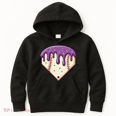 Baseball Ice Cream Dripping Baseball Home Plate Drip Kids Hoodie