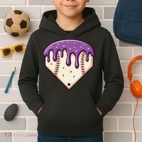 Baseball Ice Cream Dripping Baseball Home Plate Drip Kids Hoodie thumb 2