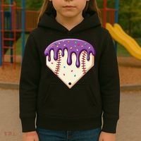 Baseball Ice Cream Dripping Baseball Home Plate Drip Kids Hoodie thumb 3
