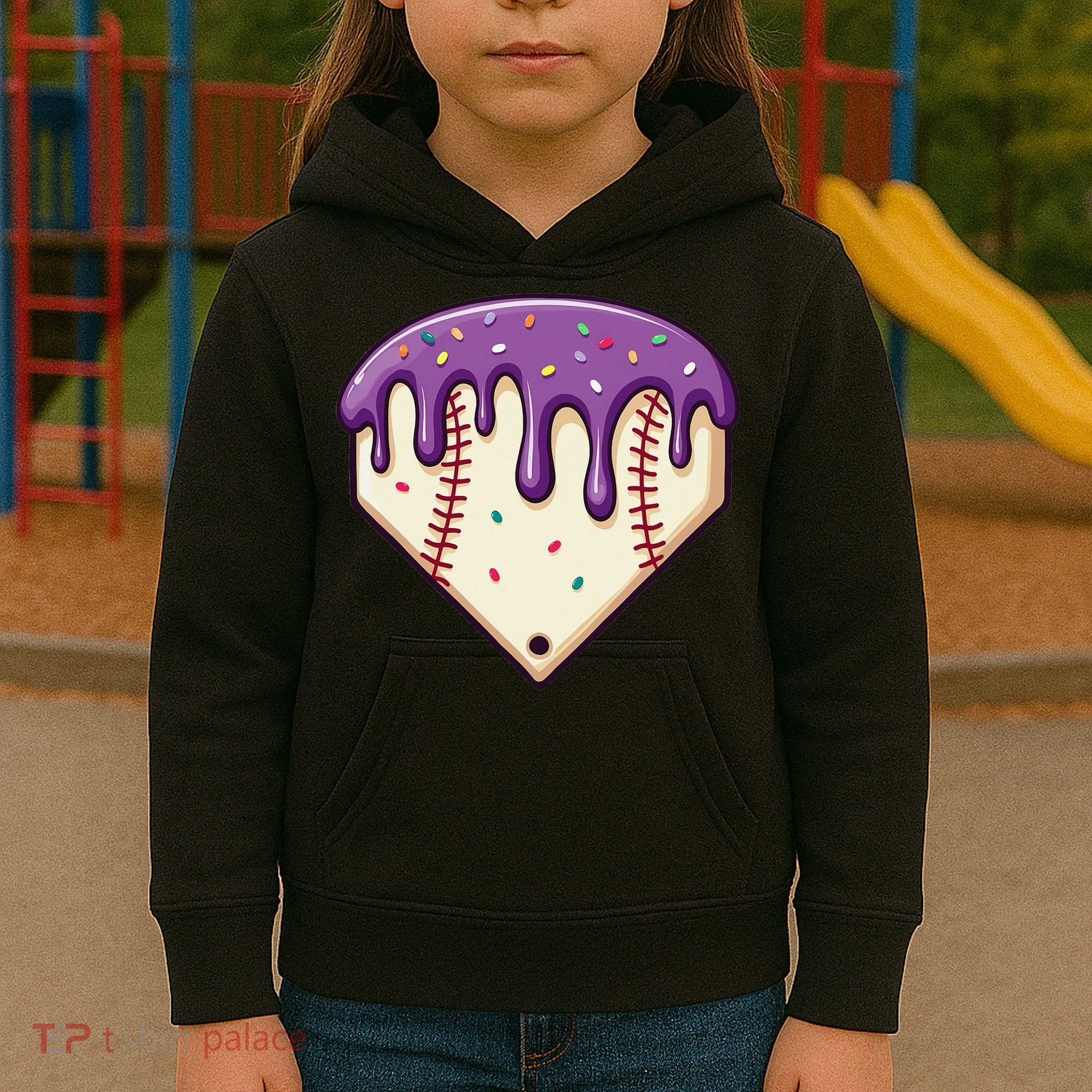 Baseball Ice Cream Dripping Baseball Home Plate Drip Kids Hoodie