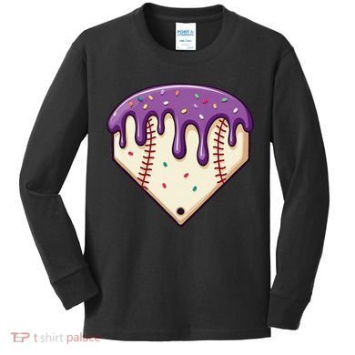 Baseball Ice Cream Dripping Baseball Home Plate Drip Kids Long Sleeve Shirt
