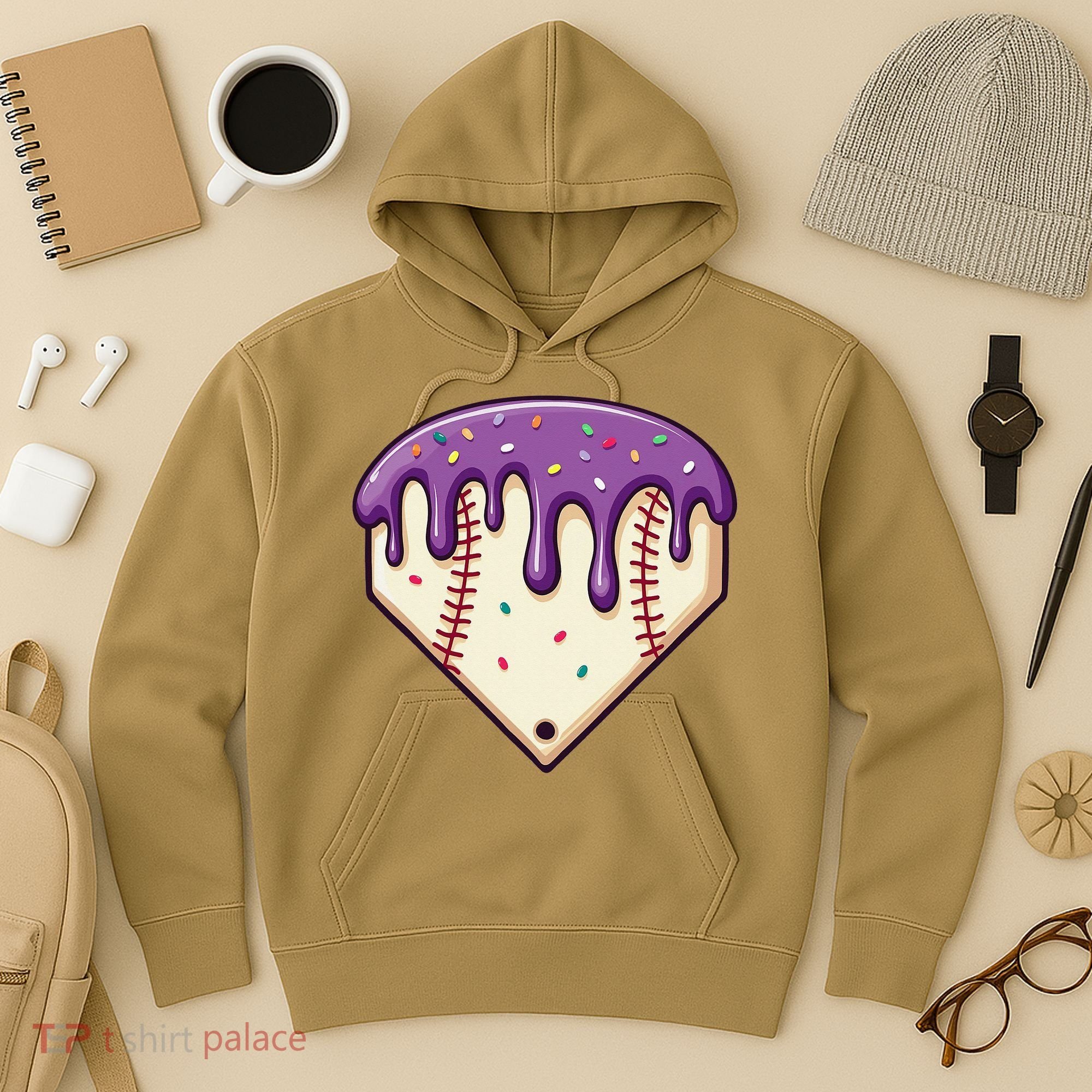 Baseball Ice Cream Dripping Baseball Home Plate Drip Hoodie