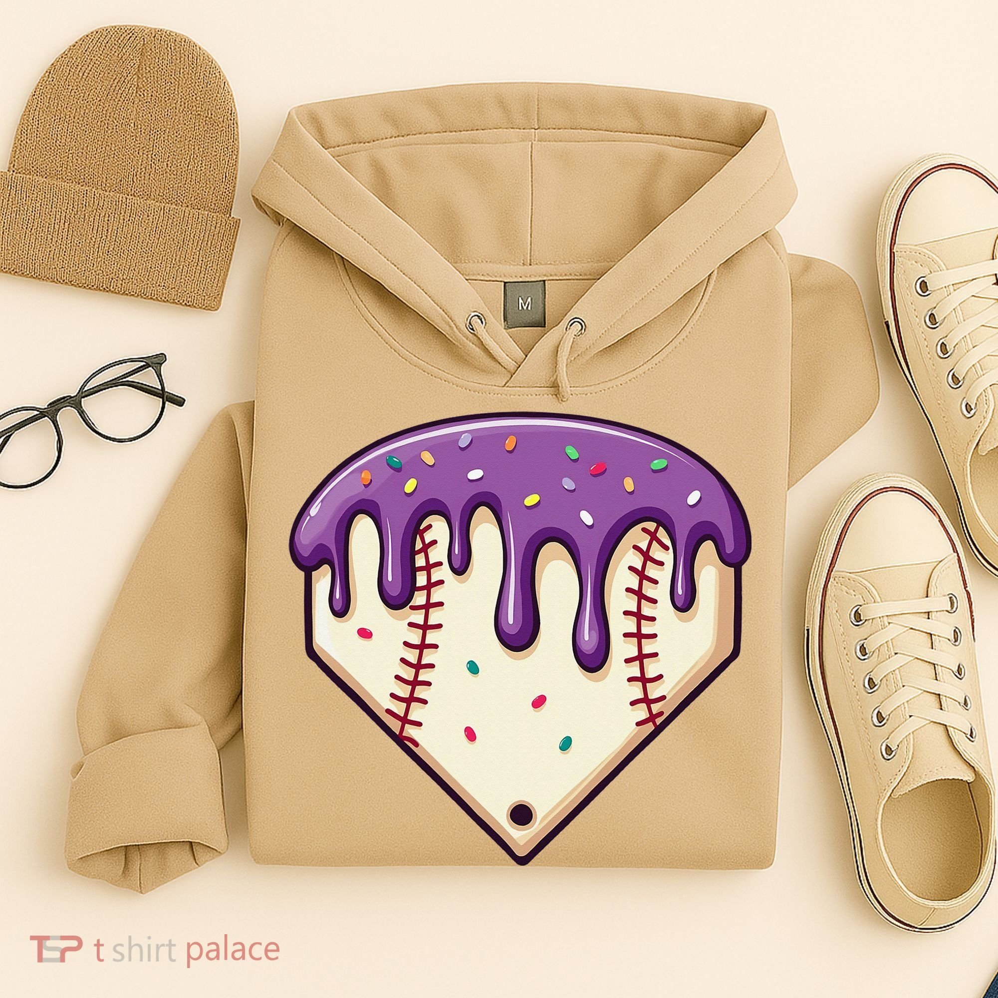 Baseball Ice Cream Dripping Baseball Home Plate Drip Hoodie