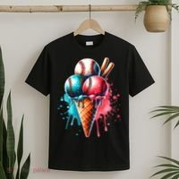 Baseball Ice Cream Watercolor Sports Lover Ice Cream Cone T-Shirt thumb 2