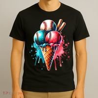 Baseball Ice Cream Watercolor Sports Lover Ice Cream Cone T-Shirt thumb 3