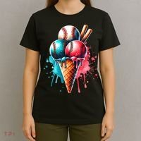 Baseball Ice Cream Watercolor Sports Lover Ice Cream Cone T-Shirt thumb 4