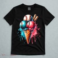 Baseball Ice Cream Watercolor Sports Lover Ice Cream Cone T-Shirt thumb 5
