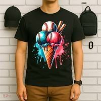 Baseball Ice Cream Watercolor Sports Lover Ice Cream Cone T-Shirt thumb 6