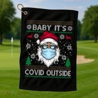 Baby It's Covid Outside Funny Ugly Christmas Golf Towel thumb 1