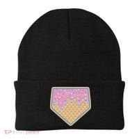 Baseball Ice Cream Dripping Baseball Home Plate Drip Beanie thumb 0