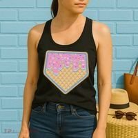Baseball Ice Cream Dripping Baseball Home Plate Drip Women's Tank Top thumb 2