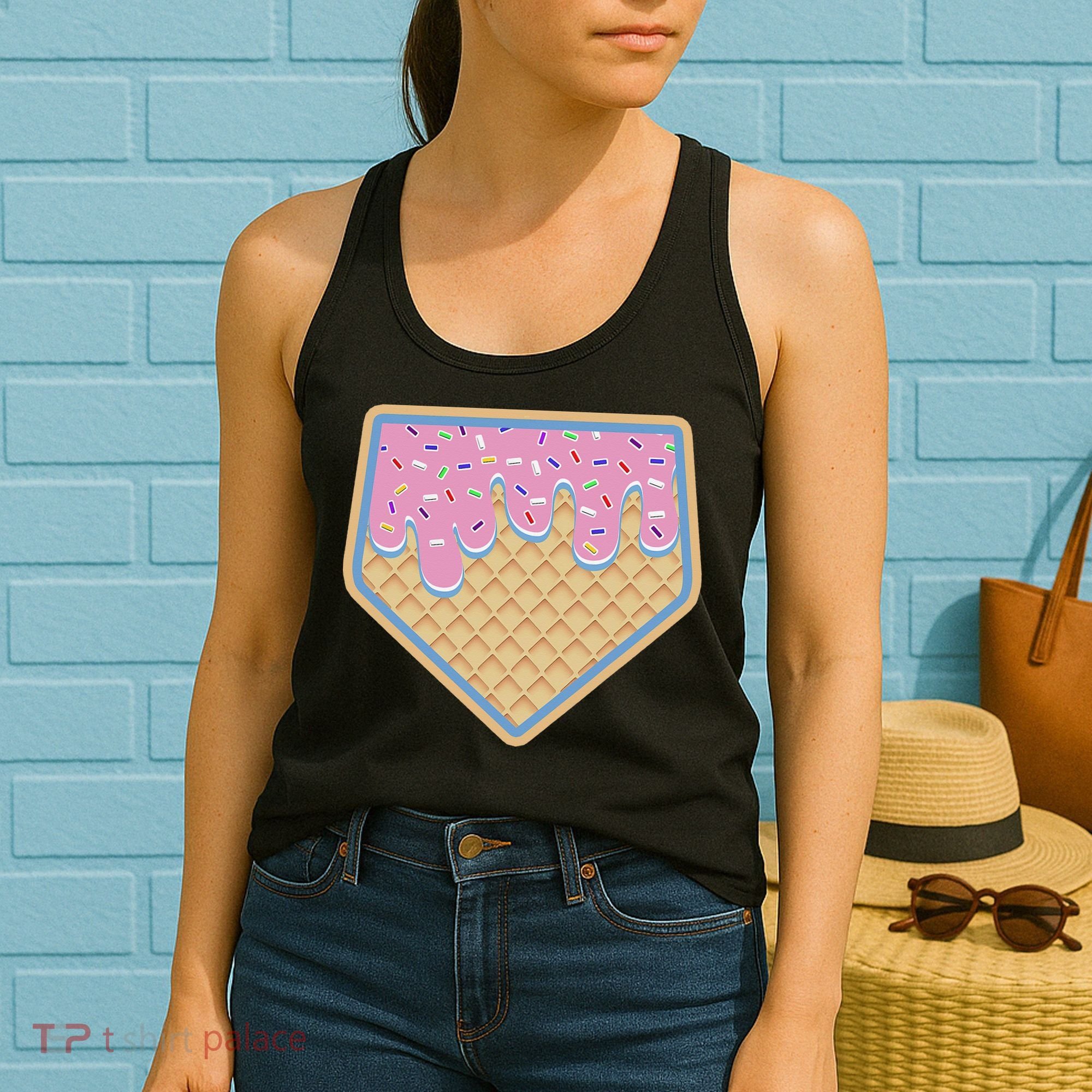 Baseball Ice Cream Dripping Baseball Home Plate Drip Women's Tank Top