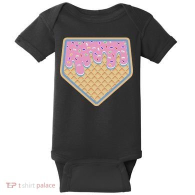Baseball Ice Cream Dripping Baseball Home Plate Drip Baby Bodysuit