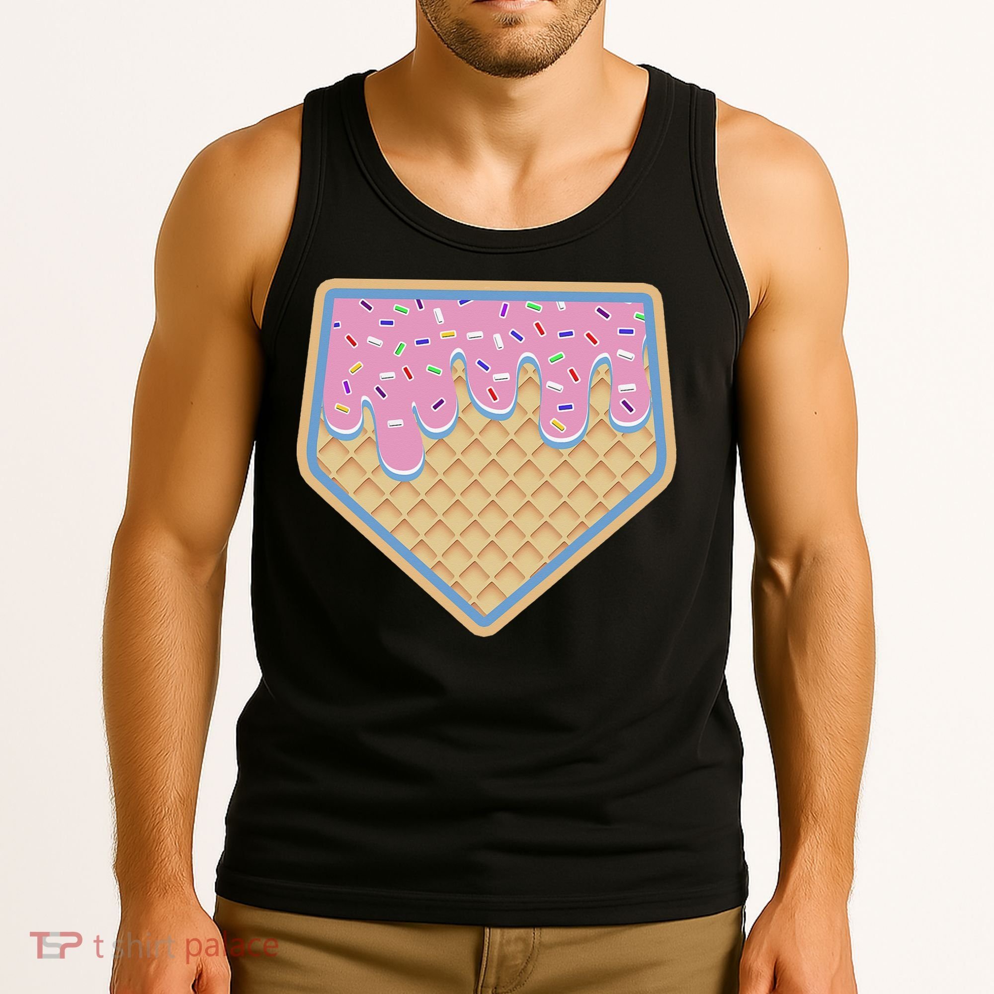 Baseball Ice Cream Dripping Baseball Home Plate Drip Tank Top