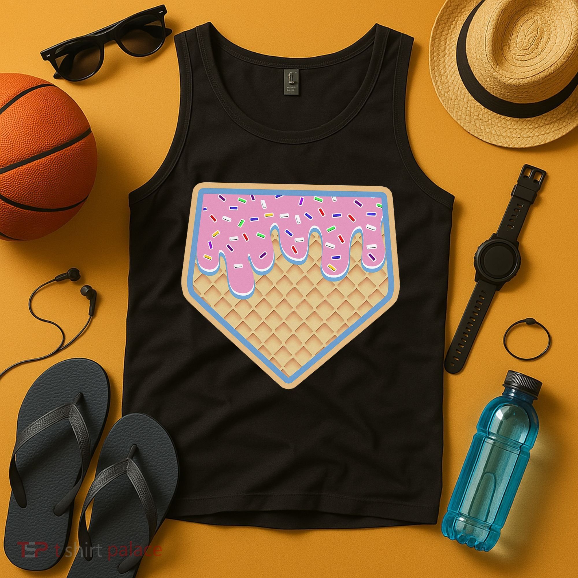 Baseball Ice Cream Dripping Baseball Home Plate Drip Tank Top