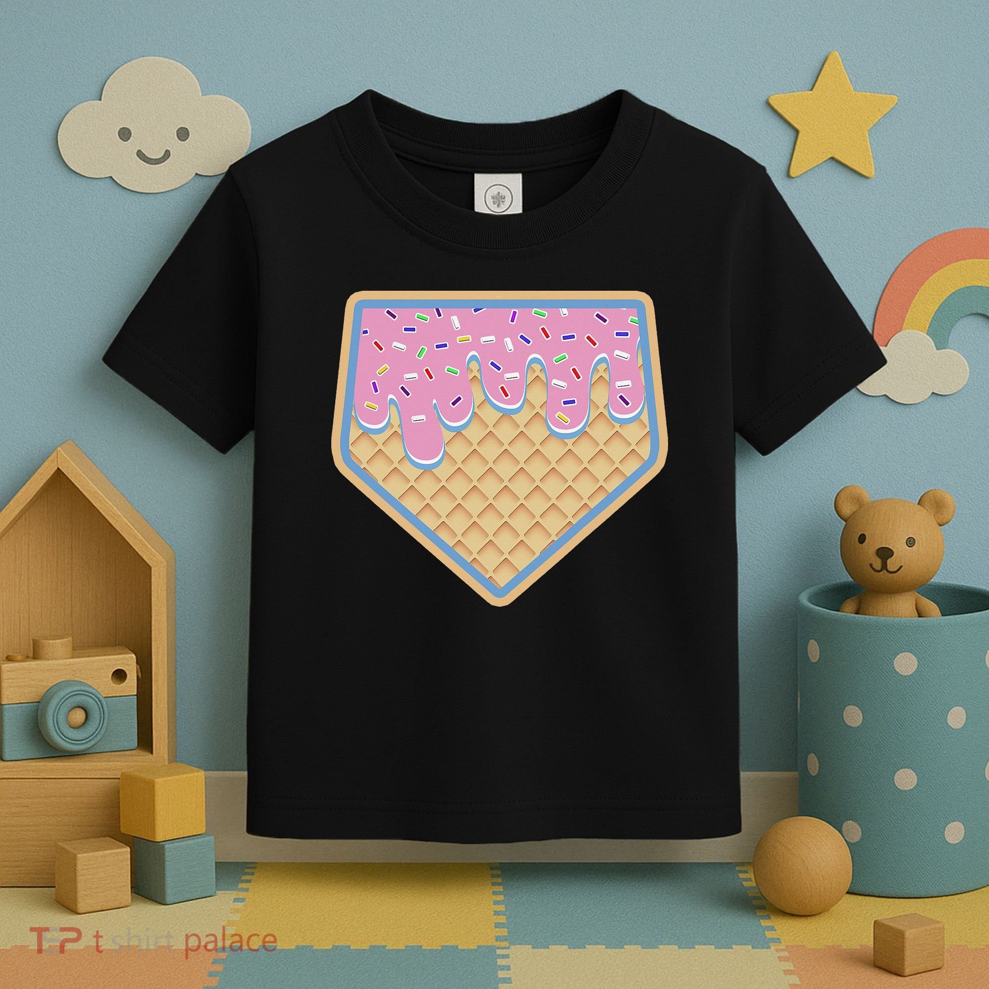 Baseball Ice Cream Dripping Baseball Home Plate Drip Toddler T-Shirt