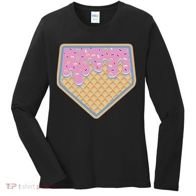 Baseball Ice Cream Dripping Baseball Home Plate Drip Women's Long Sleeve Shirt