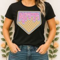 Baseball Ice Cream Dripping Baseball Home Plate Drip Women's T-Shirt thumb 2