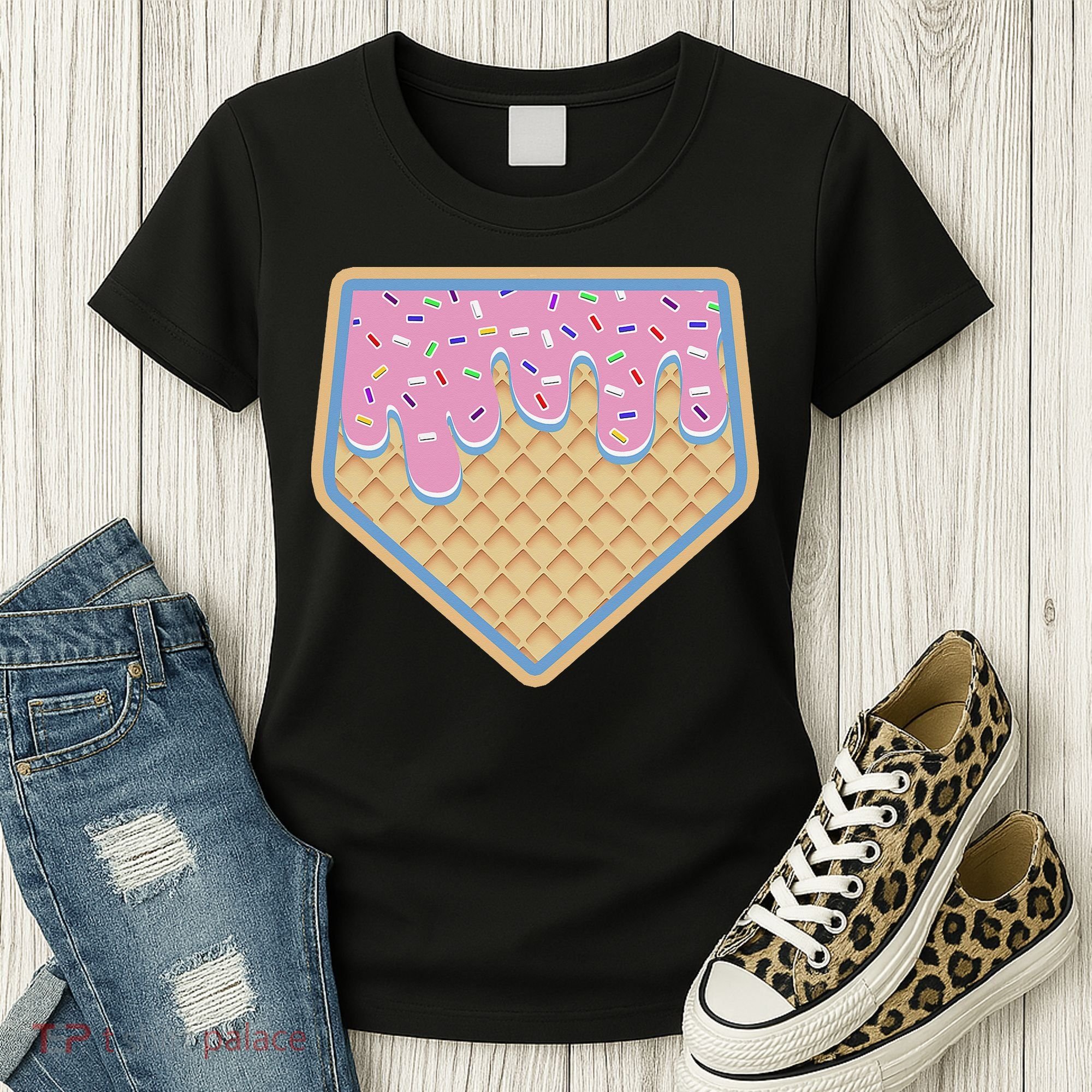 Baseball Ice Cream Dripping Baseball Home Plate Drip Women's T-Shirt