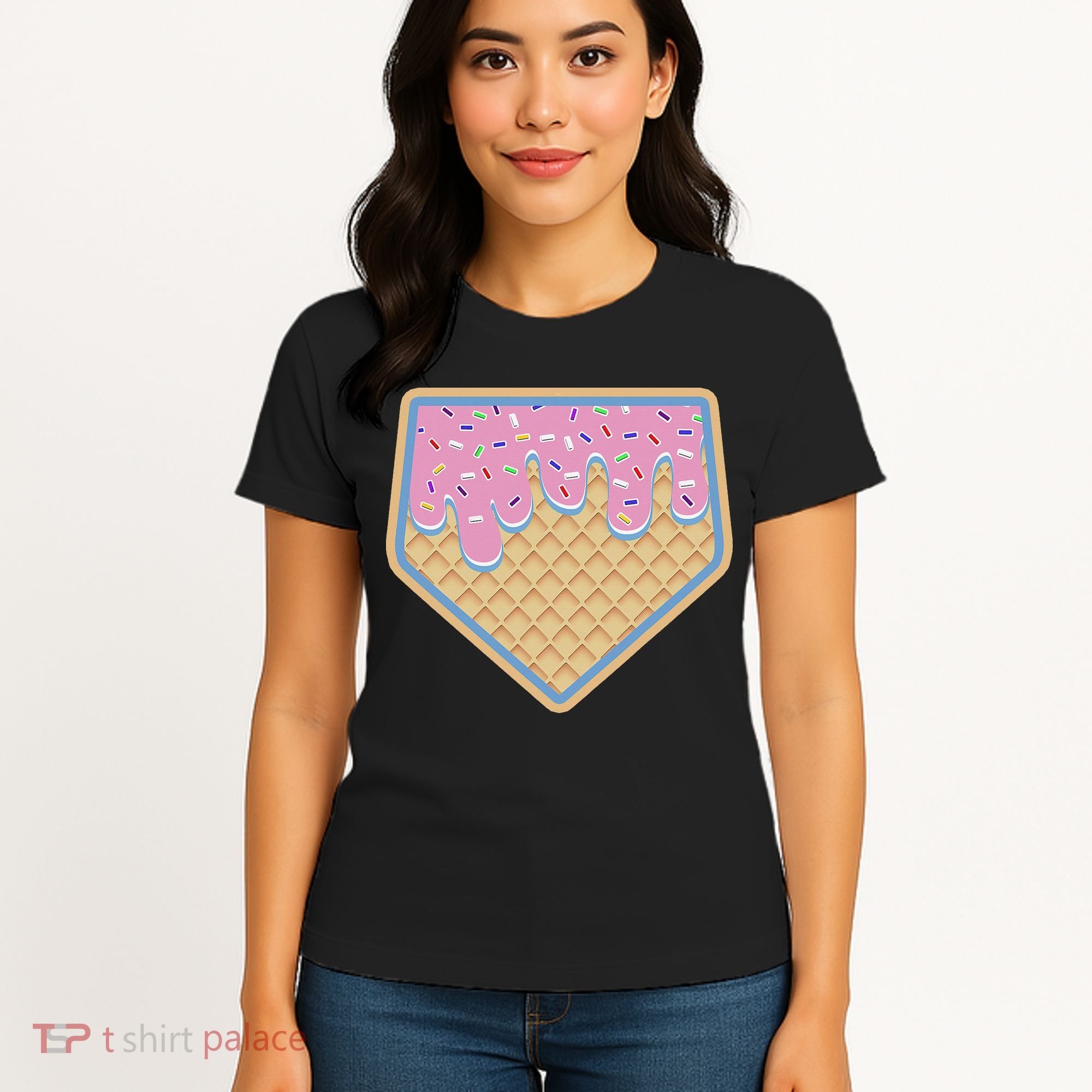 Baseball Ice Cream Dripping Baseball Home Plate Drip Women's T-Shirt