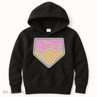 Baseball Ice Cream Dripping Baseball Home Plate Drip Kids Hoodie thumb 0
