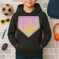 Baseball Ice Cream Dripping Baseball Home Plate Drip Kids Hoodie thumb 2