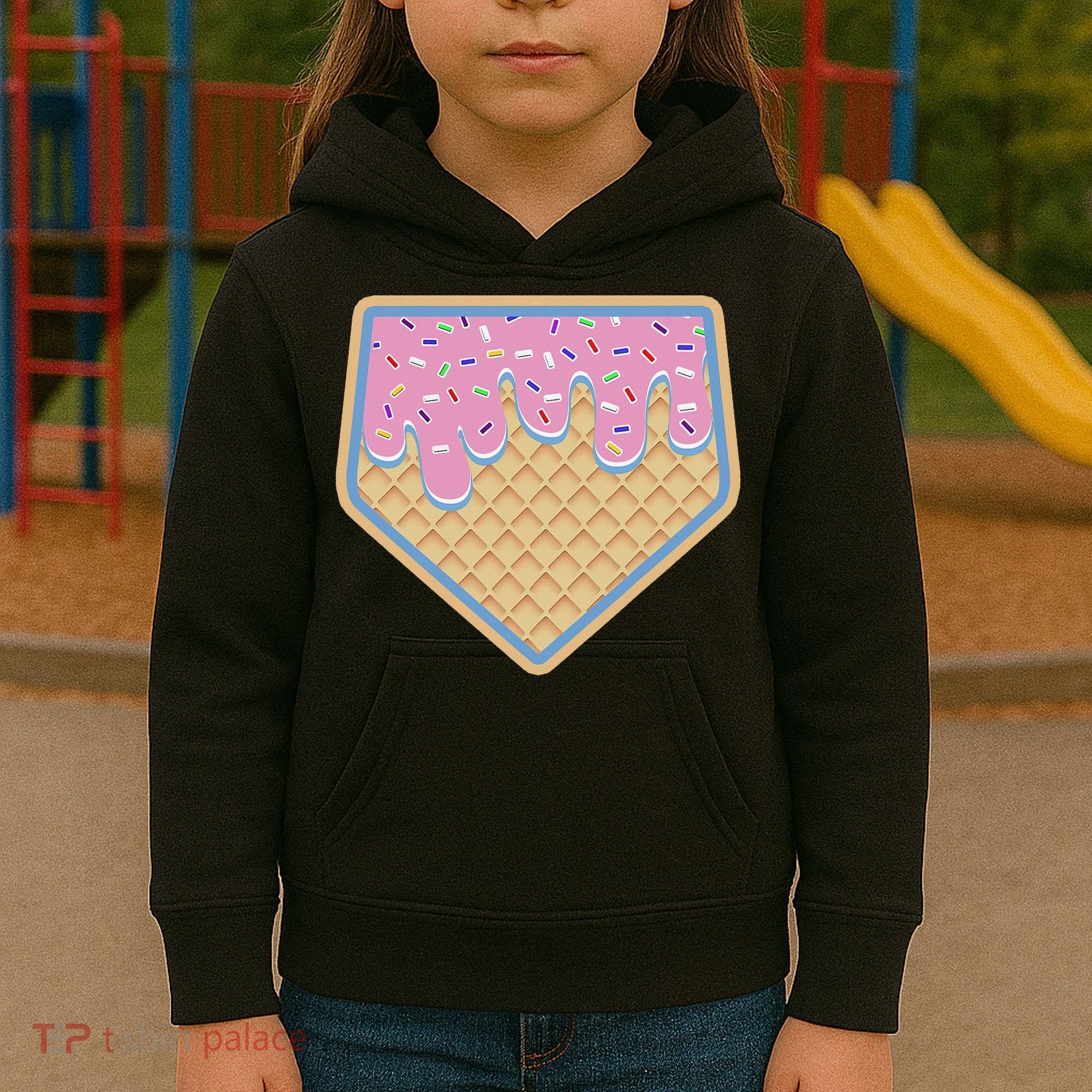 Baseball Ice Cream Dripping Baseball Home Plate Drip Kids Hoodie